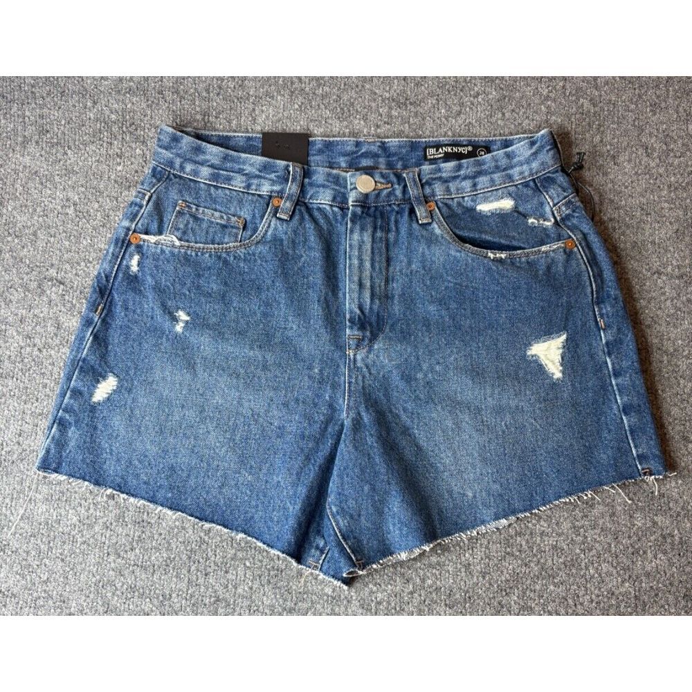 BlankNyc Shorts Womens 28 Blue Denim The Perry Mom Raw Hem Distressed High Rise